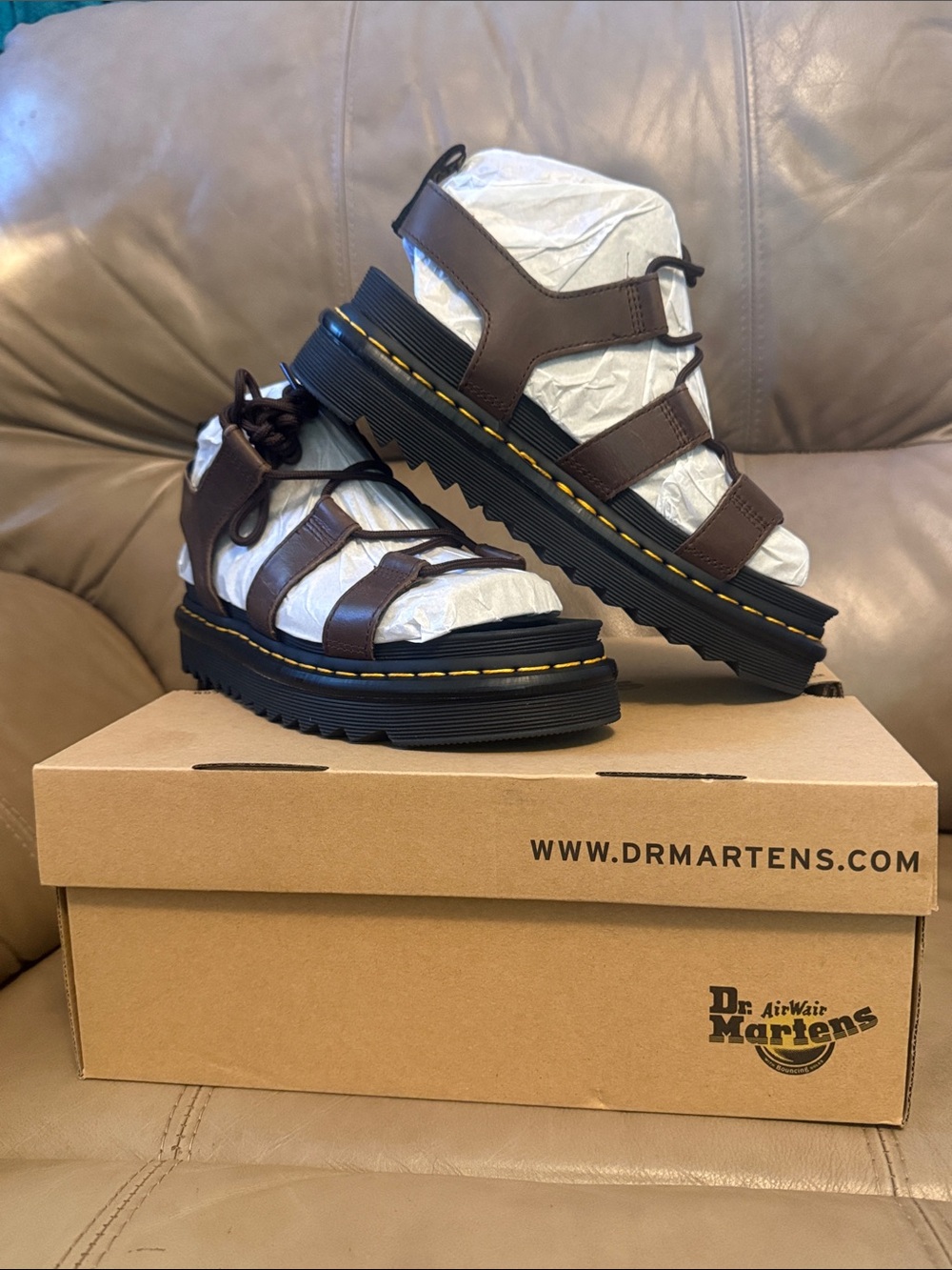 NEW Dr. Martens Nartilla size 8 Brown Leather Platform Gladiator Sandals
